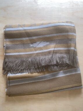 D&Y Striped Tan, White and Gray Fringed Scarf